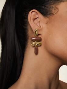 1 Pair Exaggerated Asymmetrical Geometric Enamel Drop Earrings - Multicolor - View 1