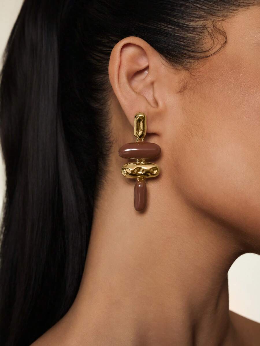 1 Pair Exaggerated Asymmetrical Geometric Enamel Drop Earrings - Multicolor - View 1