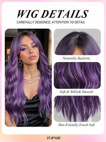 Peluca rizada de 26 pulgadas de color púrpura de estilo europeo y americano de TOPSHE, con diseño de olas grandes, cabello sintético resistente al calor, adecuada para uso diario, fiestas, cosplay, carnaval, Año Nuevo, bodas y otras ocasiones, disfraz de carnaval para mujeres - Morado - Ver 7