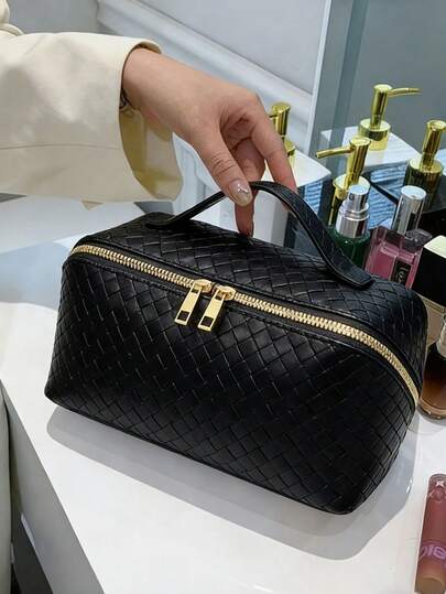 1pc Multi-Functional Travel Organizer Bag, PU Leather Waterproof Cosmetic Bag, Large Capacity Double-Layer Makeup Bag, Toiletry Bag, Travel & Home Makeup Organizer, Makeup Storage Bag, Travel Accessories, Bag, Room Decor, Vanity, Cosmetic Bag, Storage Bag, Gift For Her, Christmas Gift, Creative Gift For Women