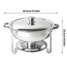 4.5L Stainless Steel Chafing Dish Buffet Server With Water Tray Fuel Burner Dual Function Keep Warm Or Cool Detachable Frame With Handles Lid Rack Food Tongs Included - Perfect For Weddings, Buffets & Graduations - Silver - View 2