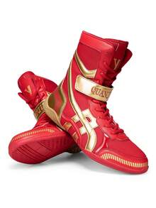 TACHUAN 1 Pair Men's High-Top Professional Boxing Shoes, Wrestling Training Boots, Muay Thai Kickboxing Shoes, Fitness Martial Arts Sneakers - Red - View 4