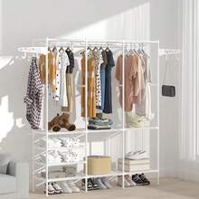 HUOMAQFAN Clothes Storage Organizer Clothes Rack 63 Inch With 3 Hanging Rods White Garment Rack For Bedroom Closet Living Room Use - trắng - Xem 7