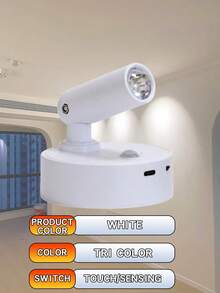 LED Rechargeable Wall Lamp, Magnetic Spotlight, Dimmable Painting Light, Bedside Reading Lamp, Eye-Care Bedroom Night Light, Wireless No-Punch, 360° Rotatable Touch Control, With 2000mAh Lithium Battery, Non-Waterproof ABS And Plastic - Rotating Spotlight - View 19