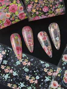 4片玫瑰花春季美甲贴纸，彩色花瓣和叶子美甲贴纸设计，DIY女士美甲装饰套装（无粘性），婚礼美甲用品 - 彩色 - 查看 5