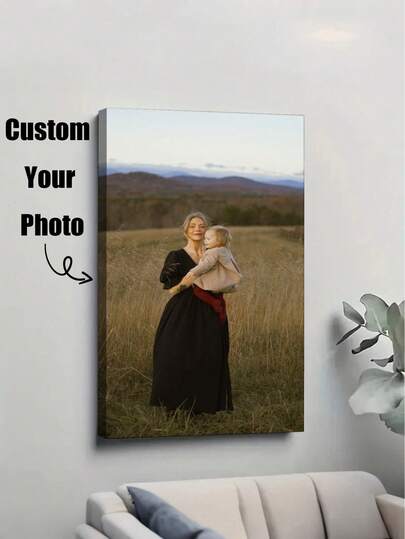 1pc Customized Photo Canvas Print, Customize Your Photo, Customizable Wooden Frame Canvas Wall Art - Personalized Family Portrait And Action Photos, Wall Decor, Canvas Art Painting, Suitable For Living Room, Bedroom Or Home Office Decoration, Cozy Room Accent Quality Reproduction Painting, Framed Canvas Wall Art