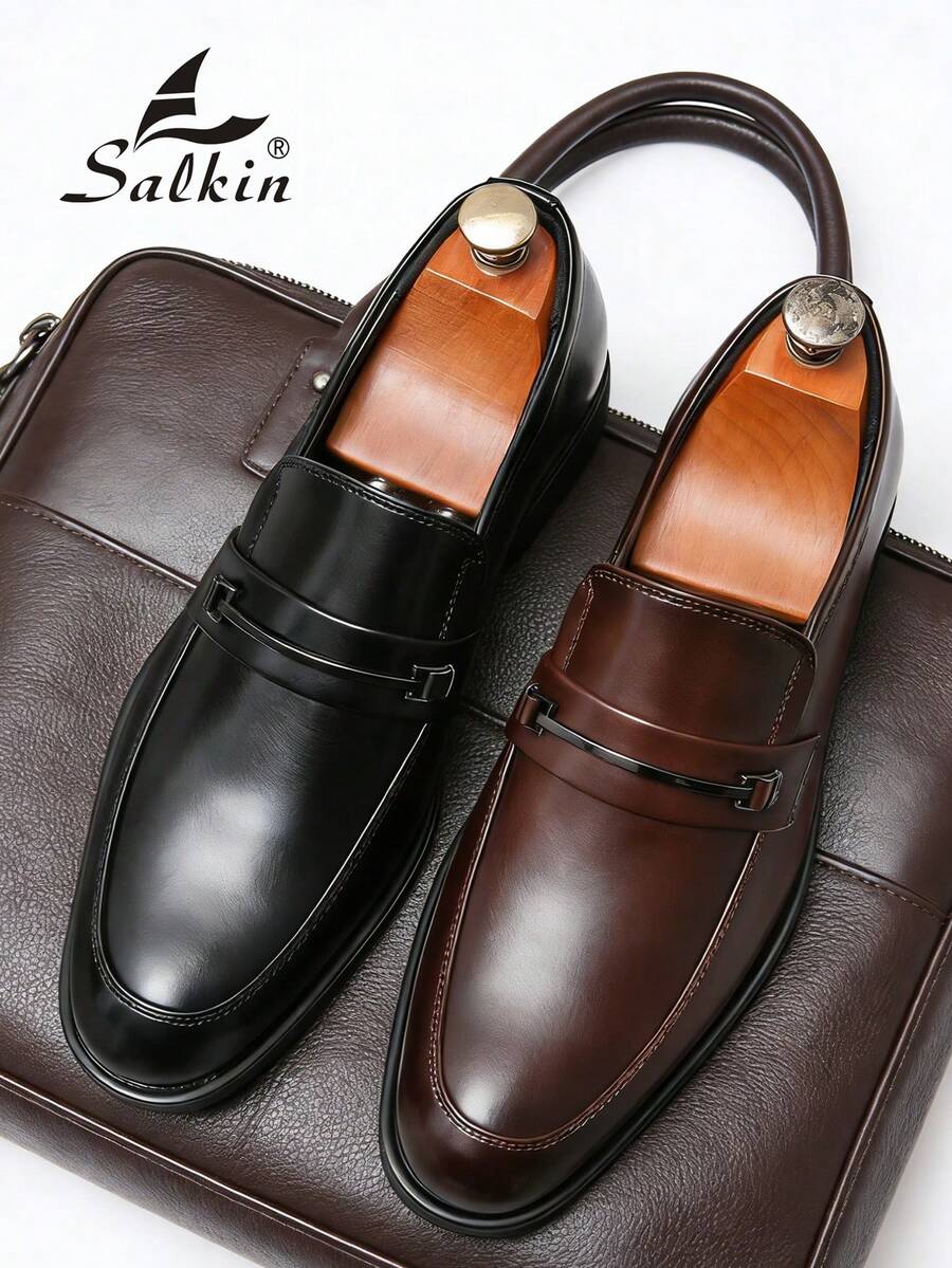 Salkin 经典复古男士一脚蹬乐福鞋,优雅绅士皮革正装鞋,价格实惠,高端大气,透气鞋面,耐用鞋底,适合休闲、办公室、婚礼、毕业典礼、派对场合、春夏秋季、大码正式/商务正装 - 134236-14 - 查看 1