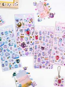 可重复使用的3D贴纸 - 可爱、实验室主题贴纸、动物和宠物（猫、狗）| 自粘多层贴纸，不对称形状，哑光表面，适用于剪贴簿、日记、计划本、DIY手工 | 柔和色彩和彩色卡通3D浮雕可爱趣味贴纸，水晶钻石浮雕贴纸，定制创意手账贴纸 - 彩色 - 查看 1