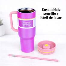 Termo Vaso Térmico Premium RR-39, de Acero Inoxidable 40 oz / 1200 ml con Asa Ergonómica, Popote Reutilizable y Tapa 3 en 1 – Doble Pared Aislante, Libre de BPA, Ideal para Bebidas Frías y Calientes, Disponible en 10 Colores Modernos para Uso Diario. - Morado - Ver 4