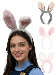 1pc Adult Plush Rabbit Ear Headband, Foldable Ears, Daily Makeup Washing Headband, Holiday Party Cosplay Rabbit Officer Prop, Easter Party Rabbit Headband Hairband Diadema Hair Hoop - Multicolor - View 8