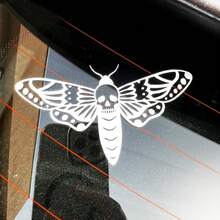 死亡飞蛾乙烯基汽车贴纸，哥特式骷髅飞蛾汽车卡车贴花，暗黑优雅的另类风格爱好者装饰配件 - 白色 - 查看 4