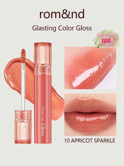 Rom&nd Romand Glasting Water Tint 10 Apricot Shine, High Viscosity, Creates Glossy, Hydrated Lip Makeup With Translucent Shine, Jelly-Like Texture, 6-Hour Moisturizing, Vegan Formula, Portable, Creates Korean Glass Skin Lip Makeup, Shiny On Camera, Moisturizes Dry Lips, Korean Cosmetics, 4g/0.14oz