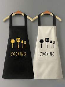 1pc Adult Waterproof Apron With Side Towel, Adjustable Unisex Cooking Baking Graduation Father's Day Practical Gift - Multicolor - View 8