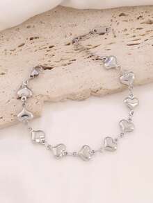 1件装不锈钢镂空心形手链，女士时尚18K镀金简约防水链手链，珠宝礼品 - 手鍊 - 查看 3