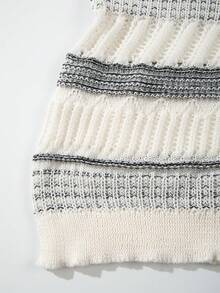 ANDREILEE Men's Casual Loose Solid Color Vintage Irregular Hollow Out Knitted Sweater, Relaxed Fit Versatile Commuting Polo Collar Pullover T-Shirt Knit Short Sleeve Top, Spring/Summer - White - View 7