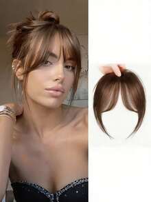 1件装女士优雅自然黑棕色夹式刘海，蓬松卷曲高温丝合成假发，丰盈侧刘海，适合派对和日常佩戴，派对发饰，侧刘海，自然风格假发，发饰，头饰，女士发饰，美发家居发饰，美发造型套装，美发工具套装 - 彩色 - 查看 10