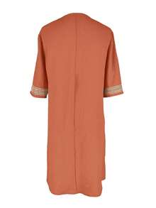 Women's V-Neck Solid Color Ruffle Hem Straight Dress, Summer Vacation Outfit Elegant - Orange - View 4