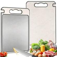 Tabla de cortar de acero inoxidable premium, tabla de cortar de cocina de doble cara con afilador de cuchillos y triturador de ajo incorporados, envuelta en silicona antideslizante, apta para lavavajillas, mejor opción de regalo - Beis - Ver 12