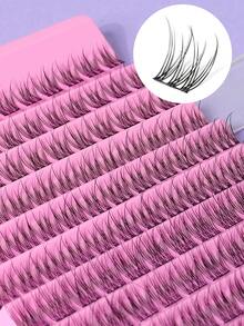 10排粉色无胶美人鱼尾巴造型假睫毛，婴儿般柔软自然仿貂毛材质，分段式单簇设计 - D - 查看 3