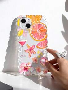 1个岛屿派对风甜葡萄柚海星芙蓉鸡尾酒迪斯科图案波浪钩编硅胶防摔透明手机壳，兼容 11/12/13/14/15/16/17 Pro Max - 彩色 - 查看 2