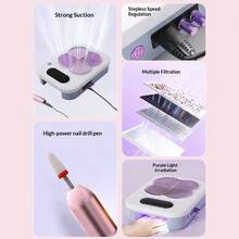 3-In-1 Plug-In Nail Dust Collector With UV Light And Electric Nail File, Dustless Manicure Set, Ideal Gift For Women - Multicolor - View 6