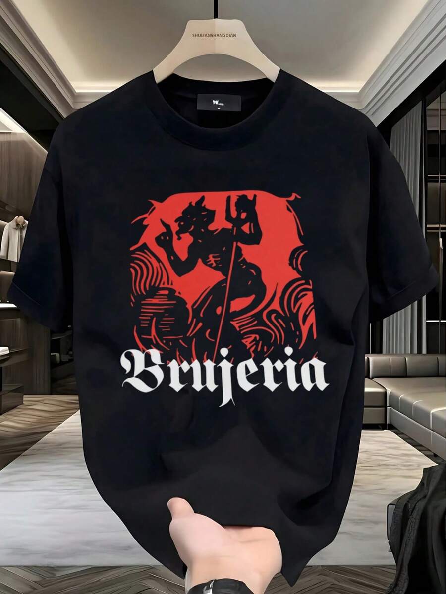 Camiseta de hombre, Gótica, Brujería, Figura demoníaca roja, Estilo metalero, Festivales, Eventos de ocultismo, Amantes del metal, Edgy, Moda alternativa, Underground, , Gráfico,playera de hombre,ropa de hombre,tops,regalos para hombre,nacional envio,oversize hombre. - Negro - Ver 1