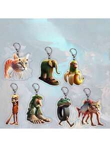 5pcs/10pcs/1pc Random Delivery Acrylic Mythical Creature Keychains, Abstract Novelty Gift - Multicolor - View 6