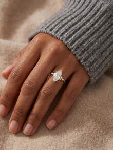 1pc Classic V-Shaped Diamond Encrusted Eye-Shaped 925 Sterling Silver Ring, Engagement/Wedding Gift, Holiday Present - Horse Eye Ring - View 3