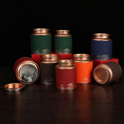 6pcs 125g Metal Tea Canisters, Round Airtight Seal Cans For Pu-Erh, Chrysanthemum, Golden Eyebrow Tea, Gift Packaging Cans, Food Storage Containers, Suitable For Daily Storage And Gift Giving