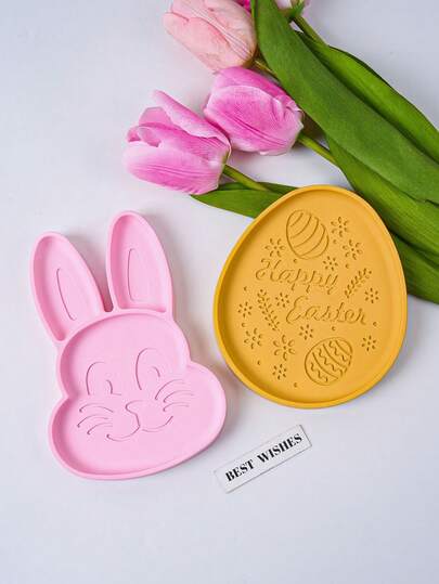 1PC 3D Relief Egg Rabbit Staorage Tray Silicone Mold, DIY Relief Egg Rabbit Shape Display Plate Molds Resin Plaster Craft Making Home Easter Decor