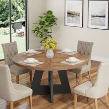 FINMIND 7 Inch Round Dining Table Wood Kitchen Table For Dining Room, 47" Dinner Room Tables For 4-6, Farmhouse Accent Furniture With Wooden Tabletop And Cross Base - Brown & Black - View 5
