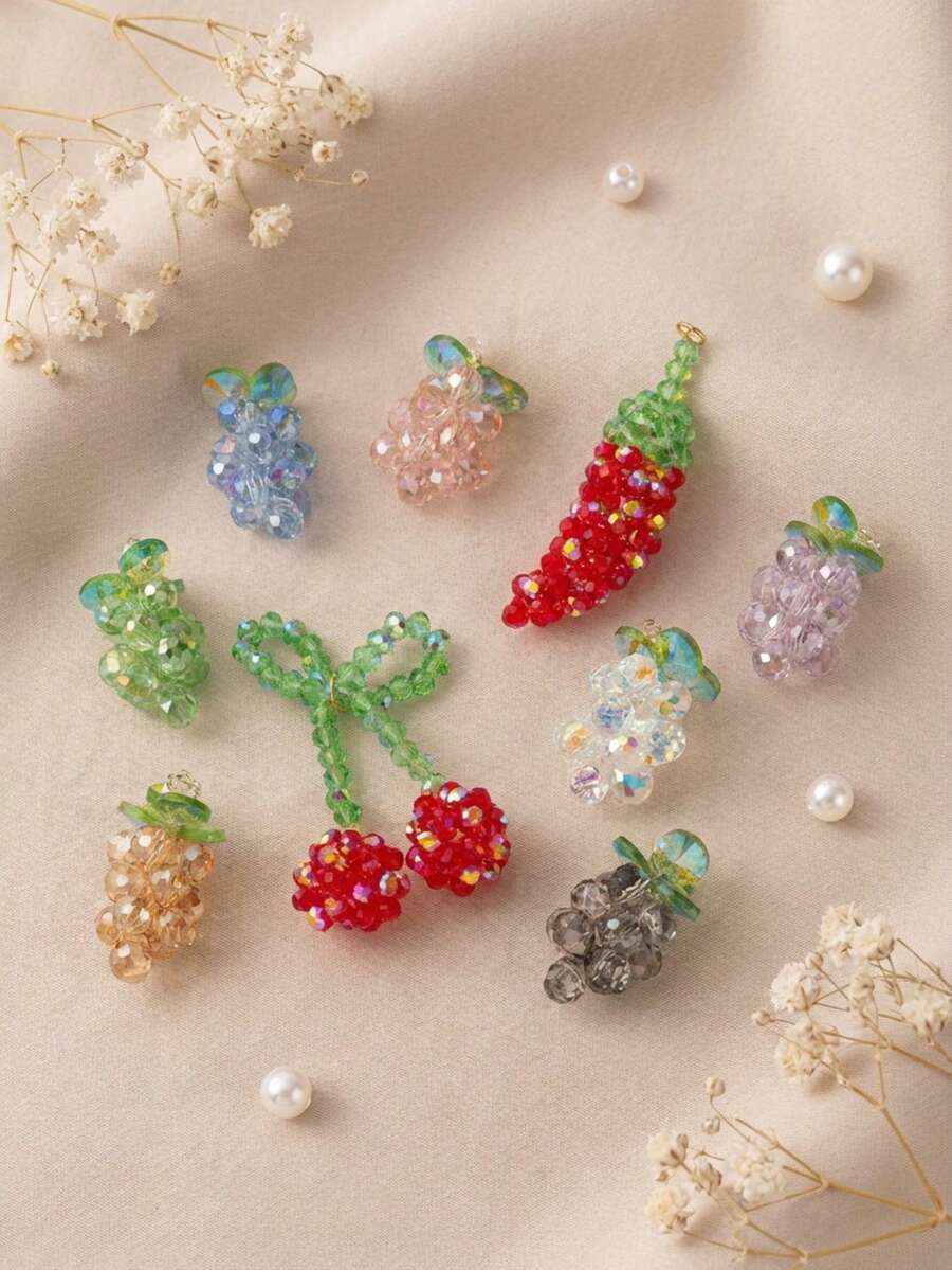1件时尚新颖水果系列玻璃葡萄、樱桃、辣椒吊坠，18K镀金，防水防褪色，DIY饰品配件，项链、手链、耳环、钥匙扣、包包、女士饰品、钱包、小吊坠、礼物 - 彩色 - 查看 1