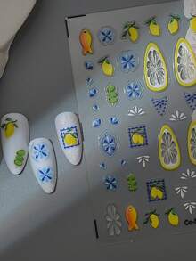 1Pc Bohemian Style Nail Art Stickers , Lemon,Fish Phone Case DIY Stickers, Fruit Painting Nail Art Stickers - Multicolor - View 3