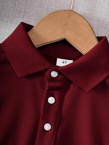Young Boy Classic Burgundy Solid Color Short Sleeve Polo Shirt, Suitable For Daily Wear, Outings, Gatherings, Performances And Activities - Burgundy - View 4
