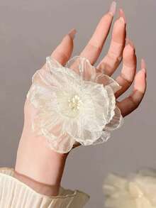 2pcs/1pc Women's Bohemian White Chiffon Floral Hair Clip, Elegant Minimalist Hair Accessory, Suitable For Daily, Casual, Party, Beach, Vacation, Hairstyling, Washing, Makeup, Outfit Decoration, Autumn/Winter/Spring/Summer,Festival,Birthday - Multicolor - View 4