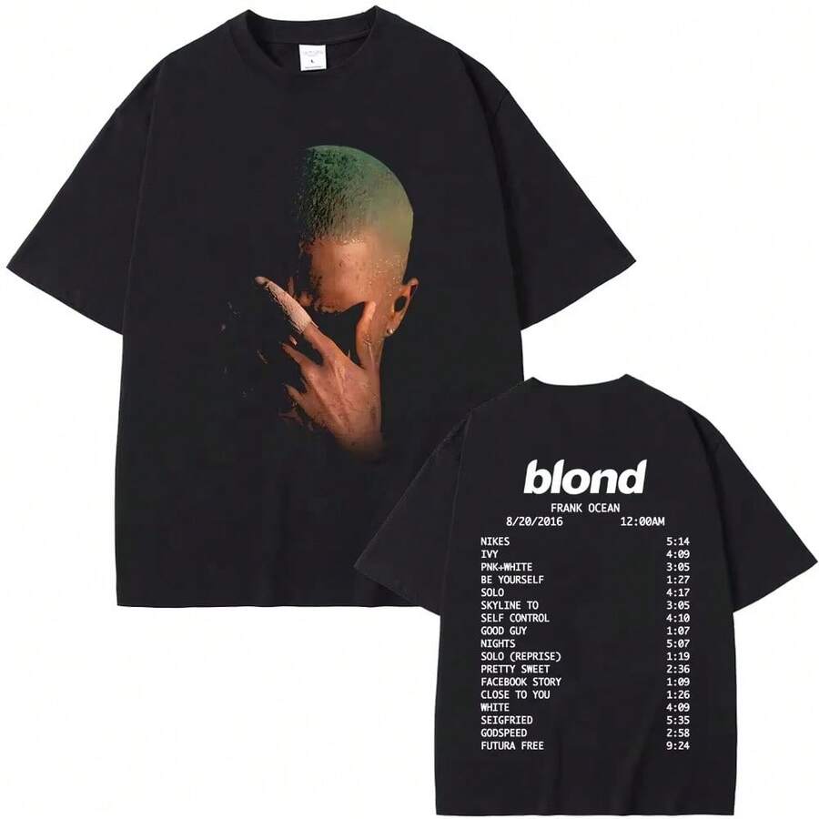 Rapper Frank Fashion Vintage Graphic T-Shirts Men Women's Ocean Hip Hop  T Shirts Blond Oversized T-Shirt Man Cotton Tshirt - 黑色 - 查看 1