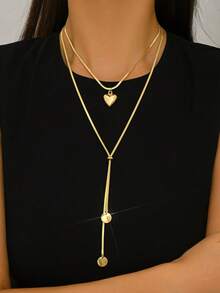 1pc Minimalist Fashion European And American Style Snake Chain Y-Necklace, Daily Wear & Gift For Women - Gold - View 1