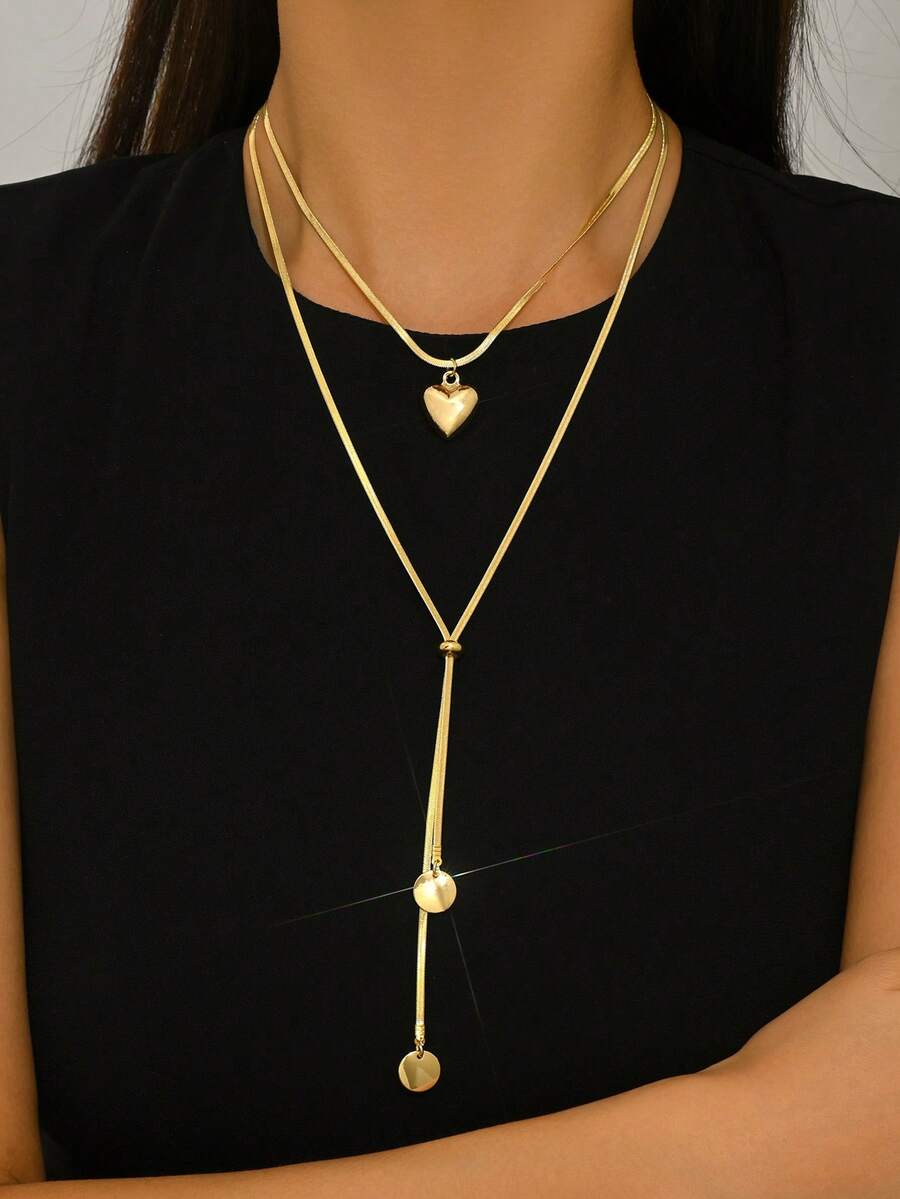 1pc Minimalist Fashion European And American Style Snake Chain Y-Necklace, Daily Wear & Gift For Women - Gold - View 1