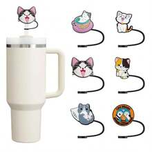 6Pcs 10mm Silicone Straw Covers Cap For Stanley 3040 Oz Cup Dust-Proof Straw Toppers In Cat Design Compatible With Stanley 40 Oz Tumbler With Handle Soft Silicone Material White Color - -貓- - 查看 7
