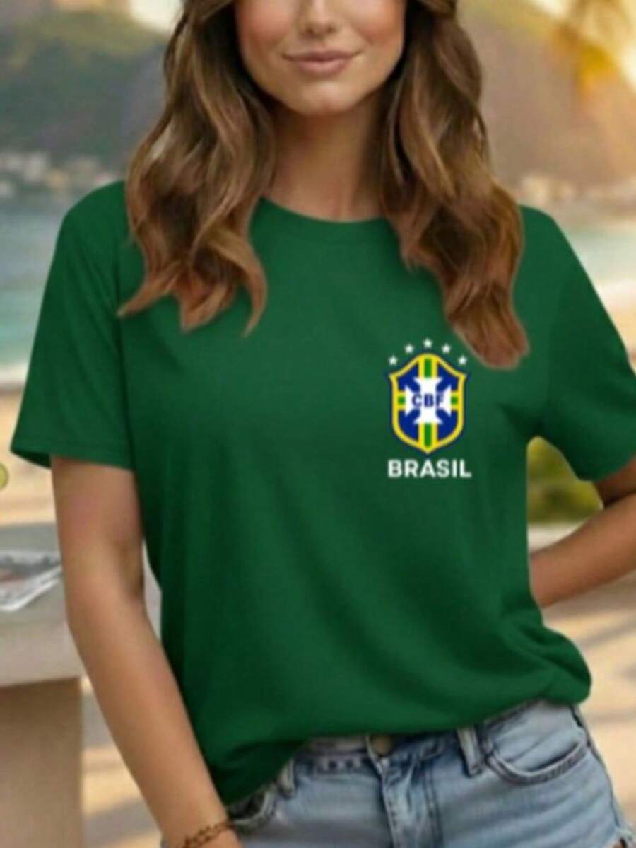 Women's Unisex Shirt, Ideal For The 2026 World Cup, Brazil Game, Lightweight And Comfortable, 100% Cotton T-Shirt. - 綠色 - 查看 1