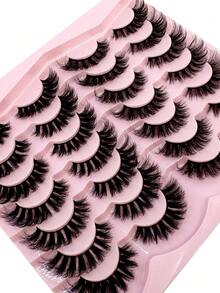 HBZGTLAD 5 种款式，14 对卷曲、浓密、纤长仿貂皮睫毛，交叉、自然蓬松睫毛，DD 卷曲，自然长度，手工制作 3D 睫毛，化妆假睫毛，可重复使用的练习睫毛 - 黑色 - 查看 17