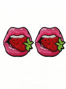 1 pieza Parche bordado con diseño de labios rosas mordiendo una fresa, fruta saludable - Multicolor - Ver 10