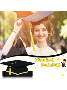 10 chiếc mũ tốt nghiệp màu đen và vàng có thể điều chỉnh kích thước năm 2026, kèm dây chun, quà tặng tốt nghiệp, trang trí tiệc tốt nghiệp, đồ chơi nhập vai - Màu đen - Nhiều màu - Xem 4