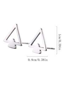 1对极简几何小三角耳钉 - 銀色 - 查看 2