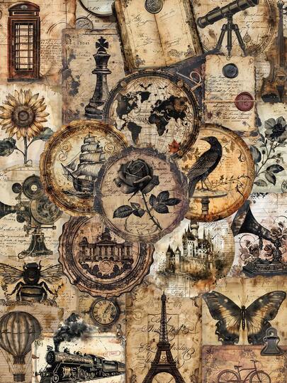 ٥٠ قطعة من ملصقات الملصقات القديمة المصنوعة من مادة PET، مناسبة للكتيبات وأجهزة الكمبيوتر المحمولة والهواتف المحمولة وحافظات الجيتار.