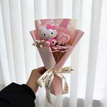 1 Bouquet Of Sanrio Hello Kitty Artificial Flowers, Beautiful Couple's Hand Bouquet - Perfect For Holiday Gifts, Mother's Day Gifts, Easter Gifts - Multicolor - View 5