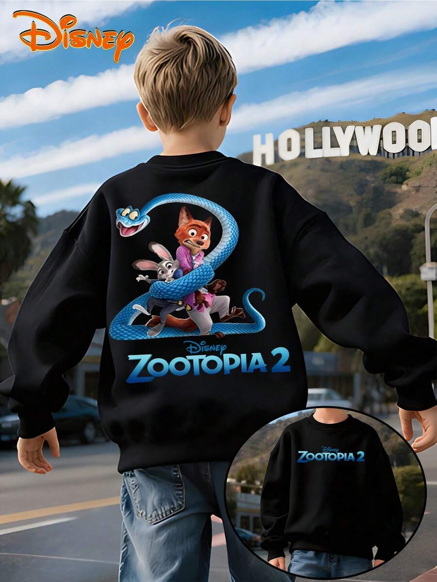 Disney Zootopia 2 Black Crewneck Sweatshirt, Main Character Print, Double-Sided Design, Soft Fleece Lining, Oversized Fit, Casual Style, Perfect For Movie Fans & Daily Outfits, Unisex - màu đen - Xem 1
