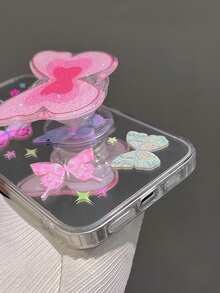 INS Cute Glitter Butterfly Inflatable Phone Holder, Foldable Extendable Adhesive Bubble Phone Stand, Glitter Butterfly Stand, Mirror Phone Case, TPU Material, Reserved Lanyard Hole - Multicolor - View 4