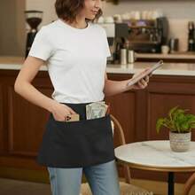 BOHARERS Waist Apron With 3 Pockets - Black Waitress Waiter Server Short Aprons For Kitchen Restaurant Use Durable Cotton Fabric Practical Design For Food Service Staff - -B12 黑盒裝- - 查看 3