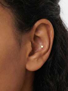 EleRunis 1PC 925 Sterling Silver Heart Push Pin Labret 6/8/10mm Flat Back Cartilage Helix Piercing Stud Fine Jewelry For Daily Wear Wedding Party Engagement Anniversary Valentine's Day - Gold - View 2